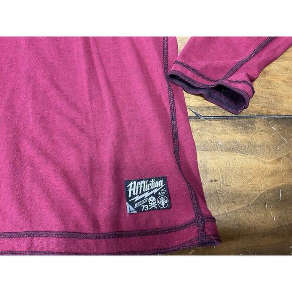 Affliction Shirt Mens Size XL Maroon Reversible Distressed Long Sleeve Shirt - Picture 10 of 10